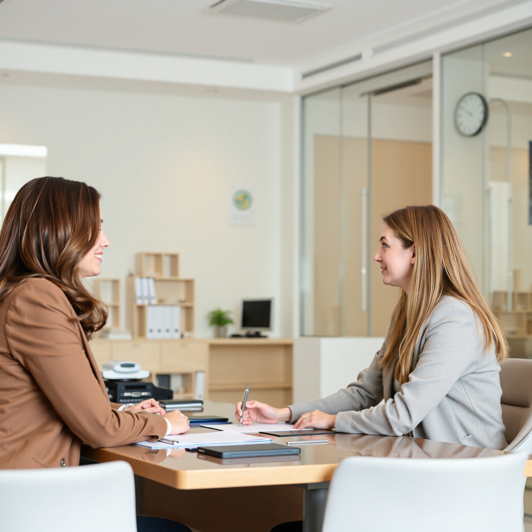 Профессиональное фото консультанта социальных служб, помогающего клиенту в офисе