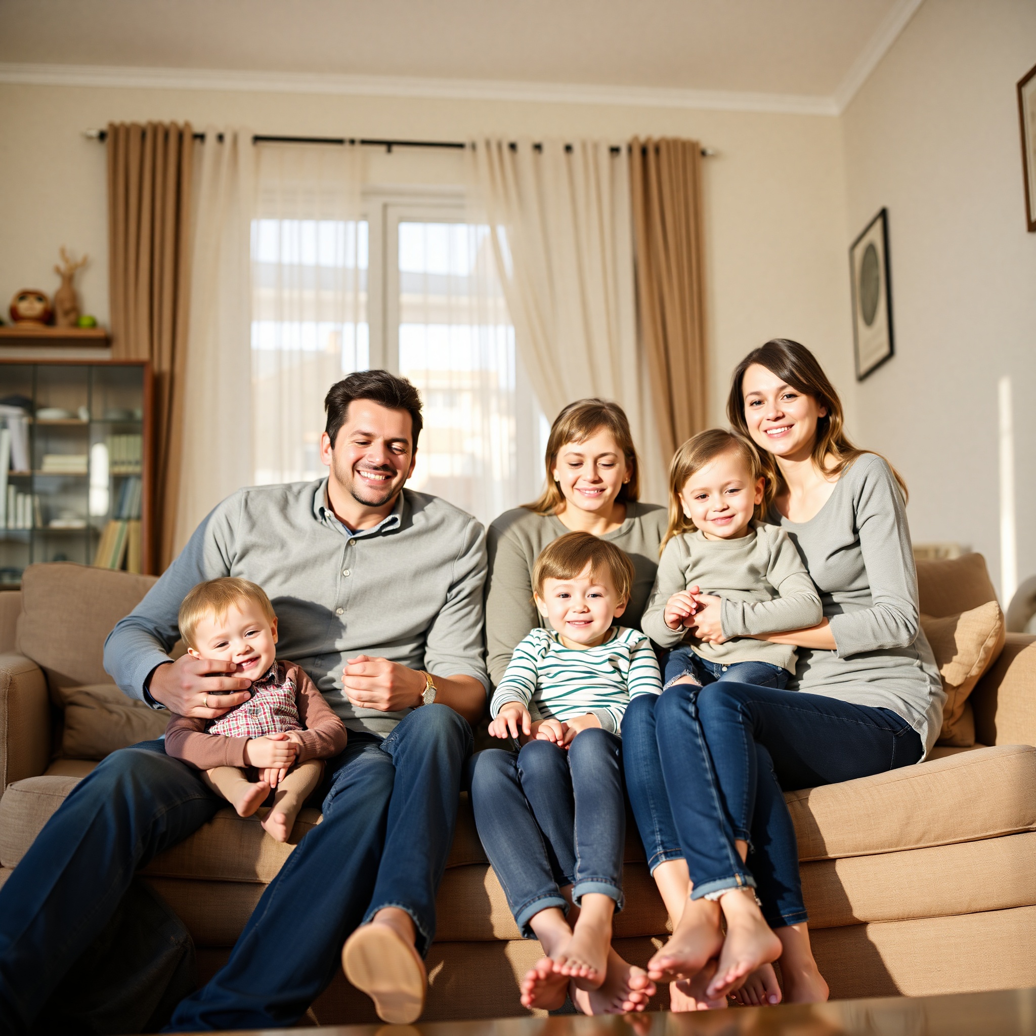 Профессиональное фото семьи с детьми в домашней обстановке